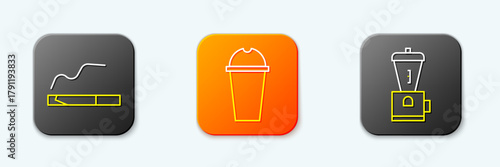 Set line Cigarette, Milkshake and Electric coffee grinder icon. Vector