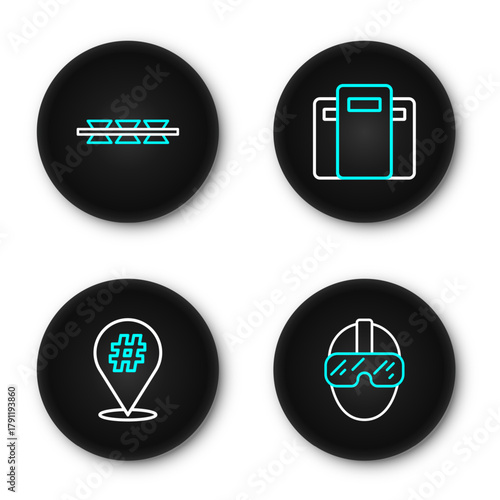 Set line Special forces soldier, Protest, Police assault shield and Barbed wire icon. Vector