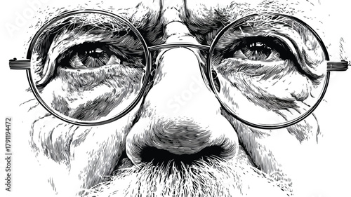 Elderly Man Portrait Art on White Background - Vector Illustration