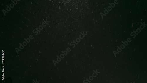 Heavy Blizzard With Rapid Snowfall On Black Screen Background. Dynamic Snowstorm Overlay Featuring Real Snowflakes Blowing In Strong Wind, Great For Adding Winter Mood To Film Projects.