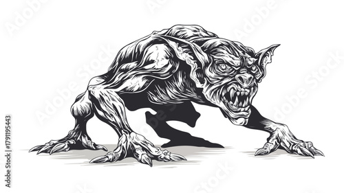 Fierce Goblin Monster White Background Vector Illustration