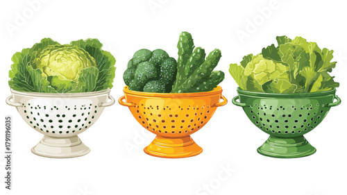 Fresh Vegetables in Stylish Kitchen Colander Set with Strainer