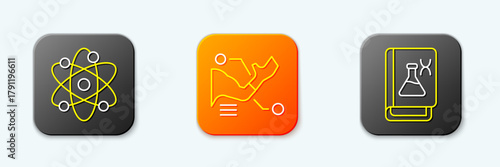 Set line Atom, Prosthesis hand and Genetic engineering book icon. Vector