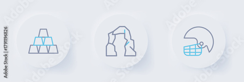 Set line American football helmet, Grand canyon and Gold bars icon. Vector