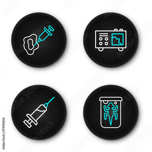 Set line Experimental animal, Syringe, Spectrometer and icon. Vector