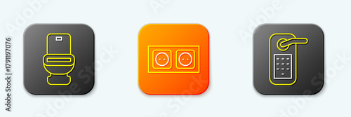 Set line Toilet bowl, Electrical outlet and Digital door lock icon. Vector
