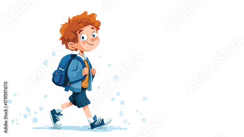 Young Redhead Boy in Blue Uniform Returns to School in Vibrant Vector Illustration