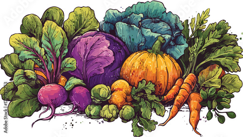 Colorful Agricultural Crops and Vegetables Vector Illustration