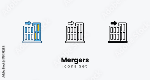 Mergers icons vector set stock illustration