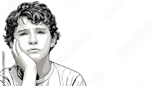 Young Poor Boy White Background Vector Illustration
