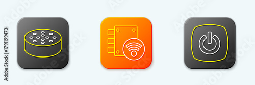 Set line Water sensor, Digital door lock and Smart home icon. Vector