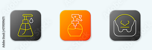 Set line Cream cosmetic tube, Hairdresser pistol spray bottle and Mustache and beard icon. Vector