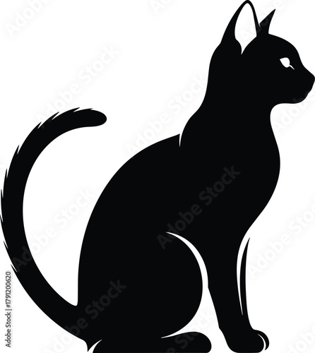 Sitting cat silhouette illustration, feline vector icon, black artwork, pet design, minimal animal shape, decorative element, domestic cat concept