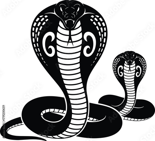 Cobra silhouette illustration, snake with hood vector, reptile icon, black artwork, wildlife design, venomous animal, symbolic pose, exotic species concept