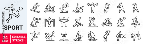 Sport people, web line icon collection. fitness. lifestyle concept. Editable stroke.
