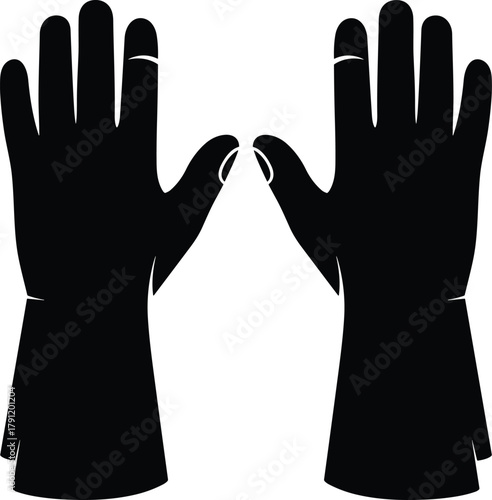 Gloved hands silhouette, protective gloves vector, hygiene symbol, medical safety icon, hand protection, minimalist design, healthcare concept, sterile procedure illustration