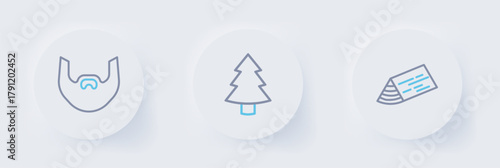 Set line Wooden beam, Christmas tree and Mustache and beard icon. Vector