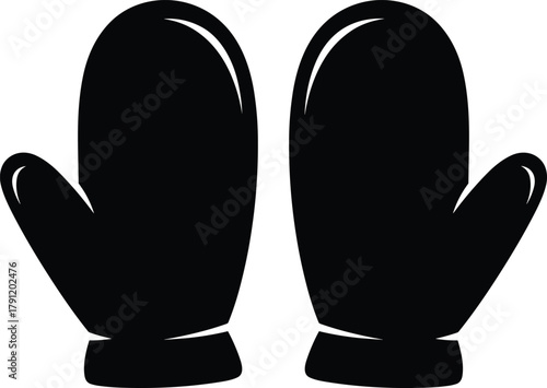 Winter mittens silhouette, handwear vector, cold weather icon, black illustration, warm gloves design, seasonal clothing, minimalist style, apparel concept