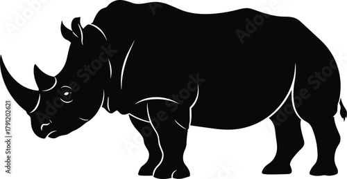 Rhinoceros silhouette illustration, wild animal vector, safari icon, black artwork, endangered species design, nature concept, horned mammal, wildlife anatomy
