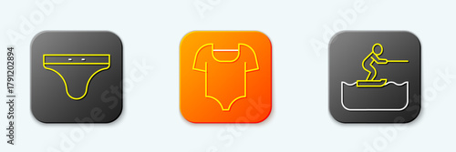 Set line Swimming trunks, Swimsuit and Water skiing man icon. Vector