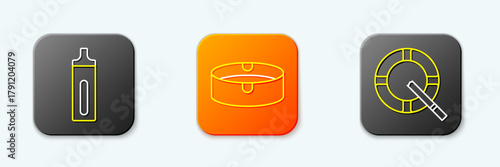 Set line Electronic cigarette, Ashtray and with icon. Vector