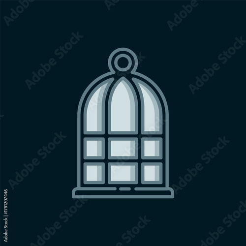 Line Cage for birds icon isolated on black background. Flat filled outline style with shadow. Vector