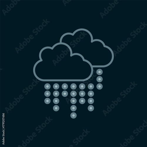 Line Cloud with rain icon isolated on black background. Rain cloud precipitation with rain drops. Flat filled outline style with shadow. Vector
