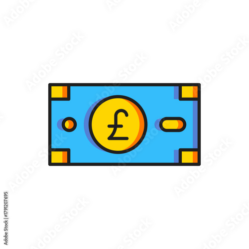 Color Pound sterling money icon isolated on white background. Pound GBP currency symbol. Flat filled outline style with shadow. Vector