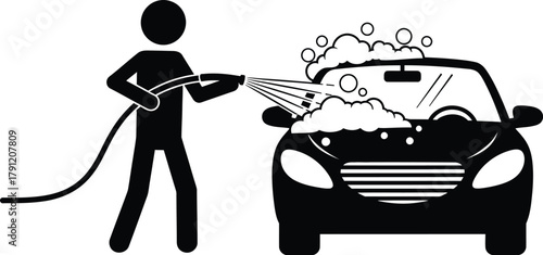 Car wash service professional auto detailing and cleaning for vehicle maintenance and care washing black car