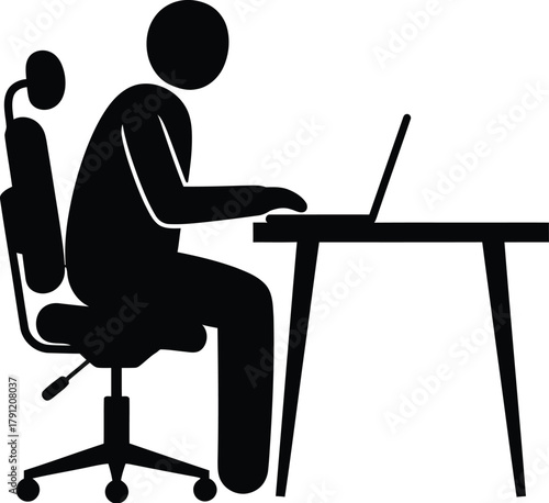 Office worker at desk using laptop vector illustration for business and work from home concept design