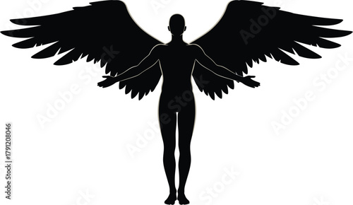 Angel wings silhouette vector graphic design element for fantasy and spiritual concepts and themes