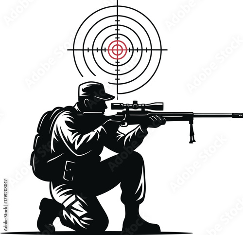 Sniper rifle shooting target practice military army soldier aiming weapon vector illustration art design