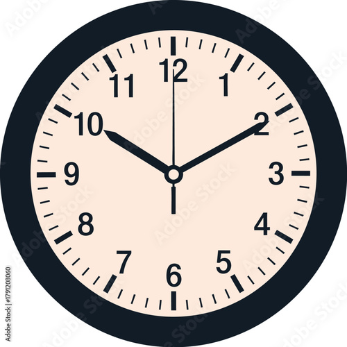 Clock face time illustration ten past two analog timepiece accurate hour minute second measurement