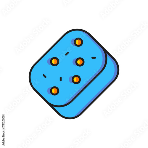 Color Sponge with bubbles icon isolated on white background. Wisp of bast for washing dishes. Cleaning service logo. Flat filled outline style with shadow. Vector