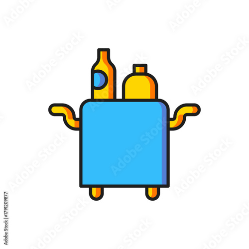 Color Trolley for food and beverages icon isolated on white background. Flat filled outline style with shadow. Vector