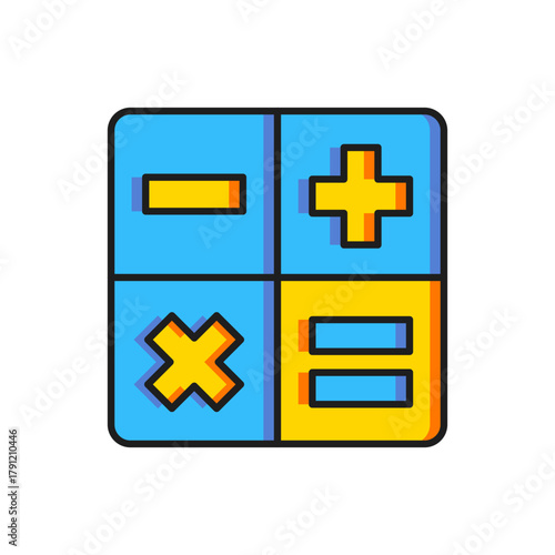 Color Calculator icon isolated on white background. Accounting symbol. Business calculations mathematics education and finance. Flat filled outline style with shadow. Vector