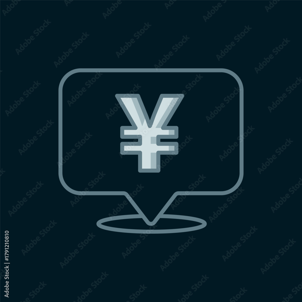 Obraz premium Line Chinese Yuan currency symbol icon isolated on black background. Coin money. Banking currency sign. Cash symbol. Flat filled outline style with shadow. Vector
