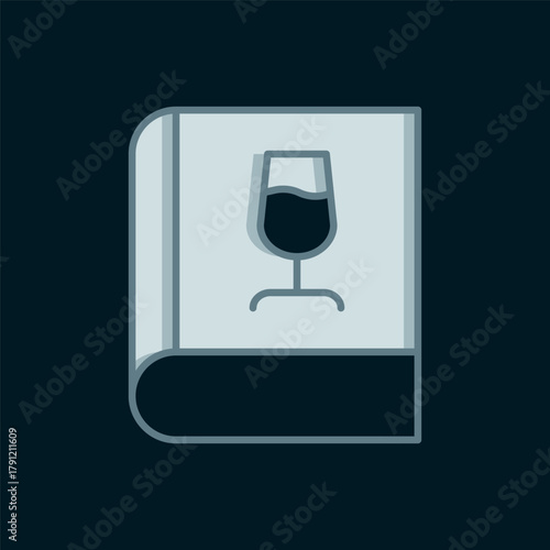 Line Book about wine icon isolated on black background. Wine glass icon. Wineglass sign. Flat filled outline style with shadow. Vector