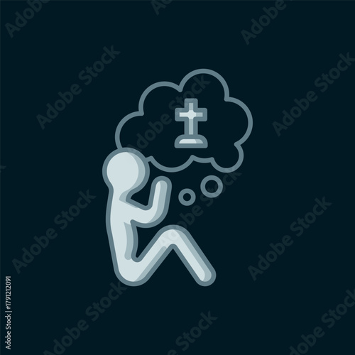 Line Man graves funeral sorrow icon isolated on black background. The emotion of grief, sadness, sorrow, death. Flat filled outline style with shadow. Vector