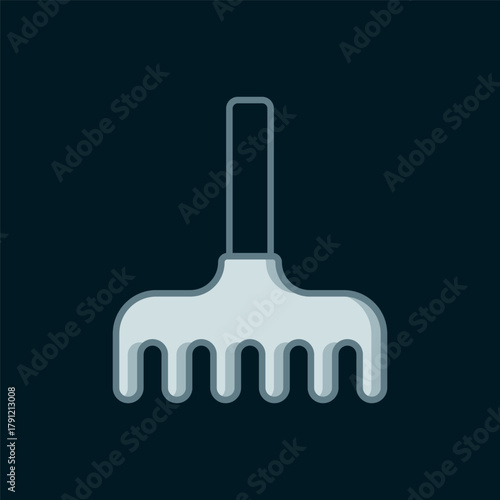 Line Garden rake icon isolated on black background. Tool for horticulture, agriculture, farming. Ground cultivator. Flat filled outline style with shadow. Vector