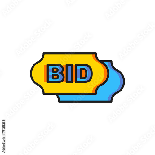 Color Bid icon isolated on white background. Auction bidding. Sale and buyers. Flat filled outline style with shadow. Vector