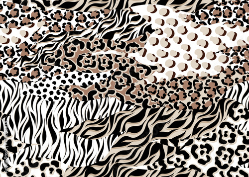 Seamless patchwork pattern. Tribal animals collage pattern.