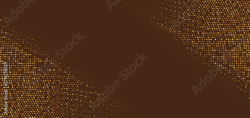 Golden halftone dots diagonal gradient background, luminous brown abstract geometric pattern, digital futuristic texture design with glowing light and elegant visual style