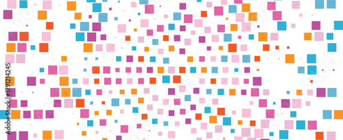 Colorful mosaic halftone squares pattern, abstract dotted background with pink blue orange tones, geometric digital texture, vibrant vector design for modern creative concepts
