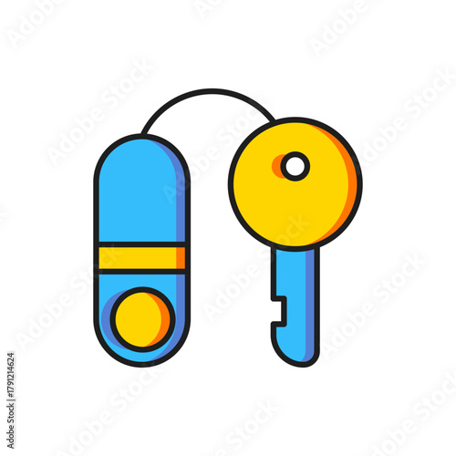 Color House with key icon isolated on white background. The concept of the house turnkey. Flat filled outline style with shadow. Vector