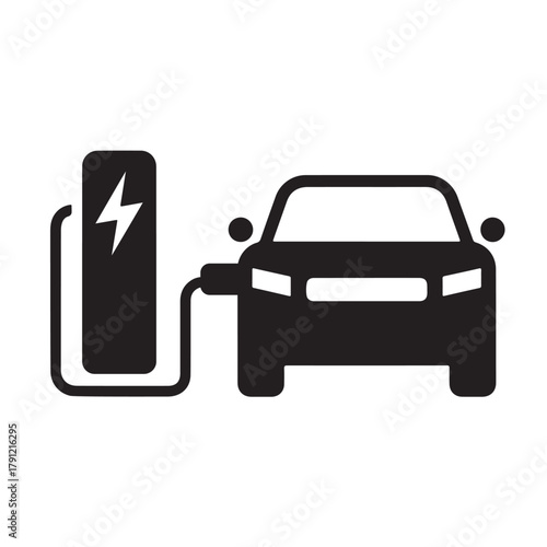 Electric Car Charging Station Icon – EV Vehicle Charge Point Symbol, Eco Energy, and Sustainable Transport Vector Design.