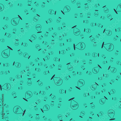 Black Kcal icon isolated on isolated seamless pattern on green background. Health food. Vector