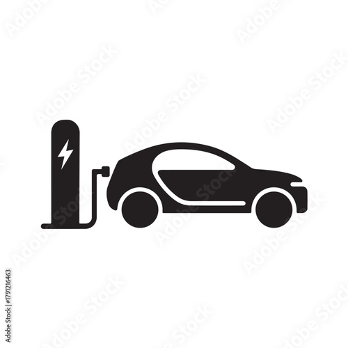 Electric Car Charging Station Icon – EV Vehicle Charge Point Symbol, Eco Energy, and Sustainable Transport Vector Design.