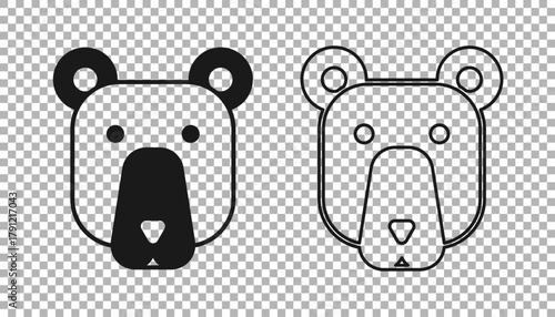 Black Bear head icon isolated on transparent background. Vector