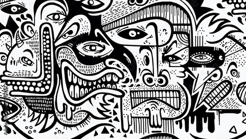 Wallpaper Mural Black and white pattern of women's faces on a black background, abstract design Torontodigital.ca